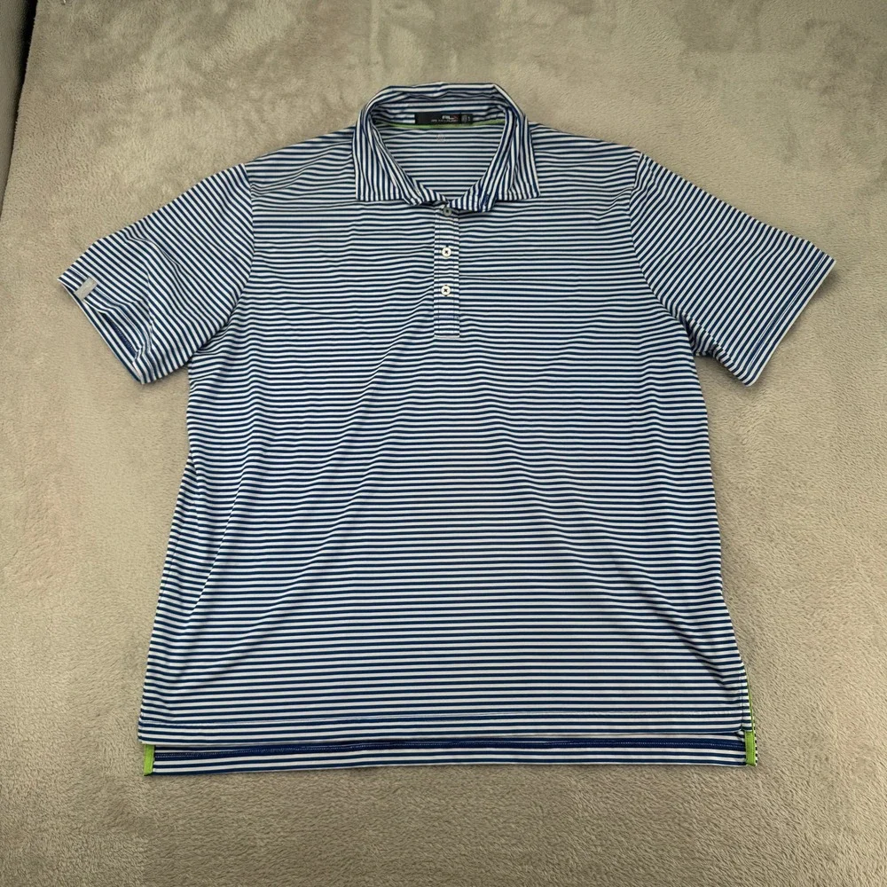RLX Ralph Lauren Mens Polo Shirt XL Blue White Striped Preowned Wicking Golf